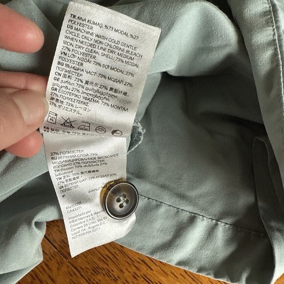 H&M Modal Lightweight Trench Coat Sz M Green Tie Waist Wrap Long Length Unlined - Picture 7 of 11